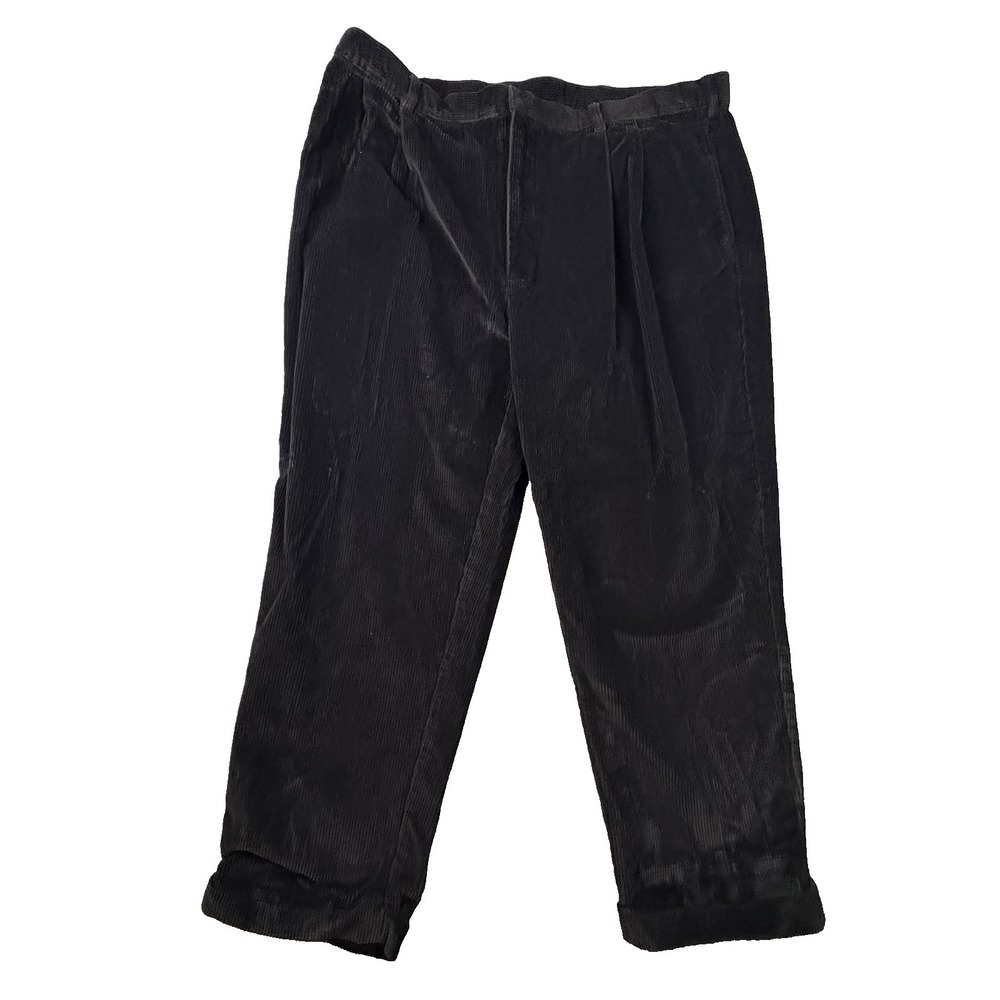 Jos A Bank Men's 44x28 Black Corduroy Pants Pleated Relaxed Fit Casual Trousers